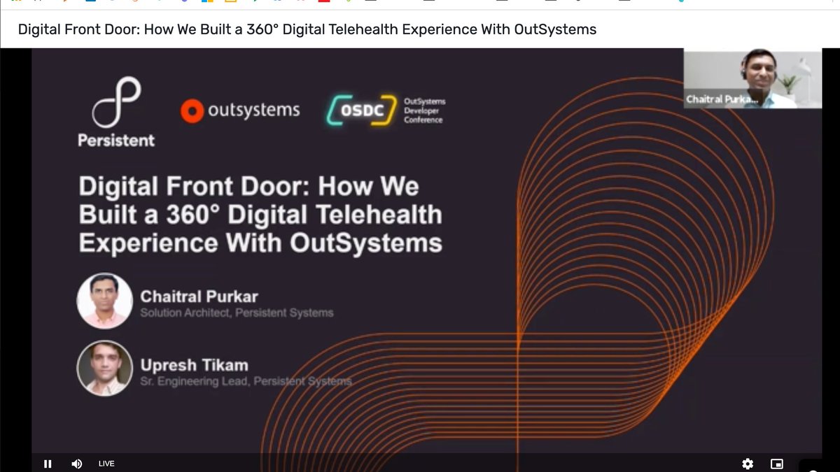 nrtrainor1's tweet image. Who is tuned into the 
@Persistentsys session at #OSDevCon? Today we&apos;re speaking on the benefits of Telehealth and Persistent&apos;s timely Digital Front Door solution.

#hcls #lowcode #RPA #nxstep #outsystemspartner