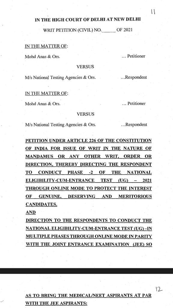 IamSaurav_1's tweet photo. Today, #NEETUG Phase 2 matter was heard in Delhi HC and we got the direction from the court to "represent the order copy to the respective authorities so that we get an another attempt this year as well as in upcoming years for NeetUG." 
@AIJNSA_official
#neet2 https://t.co/agnWeaqCfn