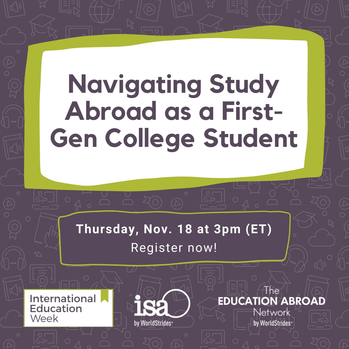ISAabroad's tweet photo. International Education Week continues with a session for first-gen students looking to study abroad. Join us tomorrow, Nov. 18 at 3 pm (ET) for “Navigating Study Abroad as a First-Gen College Student.” To join, register here: https://t.co/5KUn3zAIHW #IEW2021 https://t.co/AVXATcXxXJ
