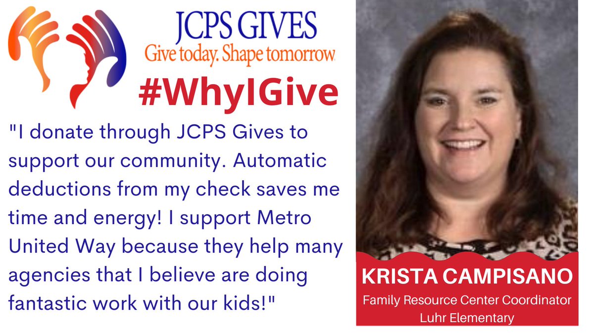 🎉 JCPS GIVES | Our annual giving campaign runs through November 30. Thanks to Krista Campisano for participating in our #WhyIGive series! ✅ Check out what JCPS Gives means to her, and share your story using our #⃣ #WhyIGive!

DONATE ➡️ bit.ly/3HbS5tb

#WeAreJCPS