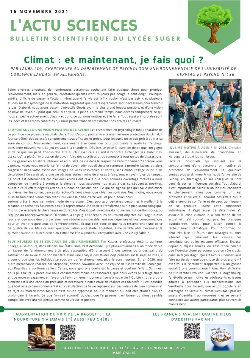 #actuscience semaine du 15 novembre <a href="/lycee_suger/">Lycée Suger</a> 
#climat action, motivation et bonheu!