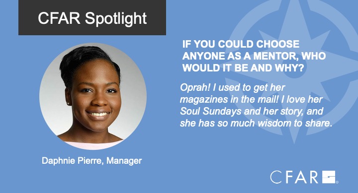 CFAR_INC's tweet photo. Meet our Manager Daphnie Pierre! Daphnie's favorite memory at CFAR was the #Zoom happy hours. Since she joined during the pandemic, she felt like she was able to connect with her colleagues virtually. Learn more about Daphnie: https://t.co/knHbUhzKfN #MeetCFAR https://t.co/KMwy96oYzc