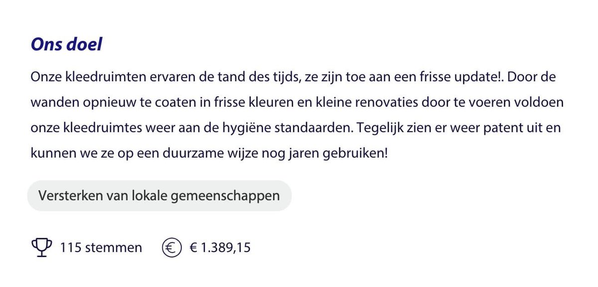 Wat een prachtig resultaat! Dank voor jullie stem via Rabobank Clubsupport. We gaan met de kleedkamers aan de slag. Het wordt alleen maar mooier. :-)