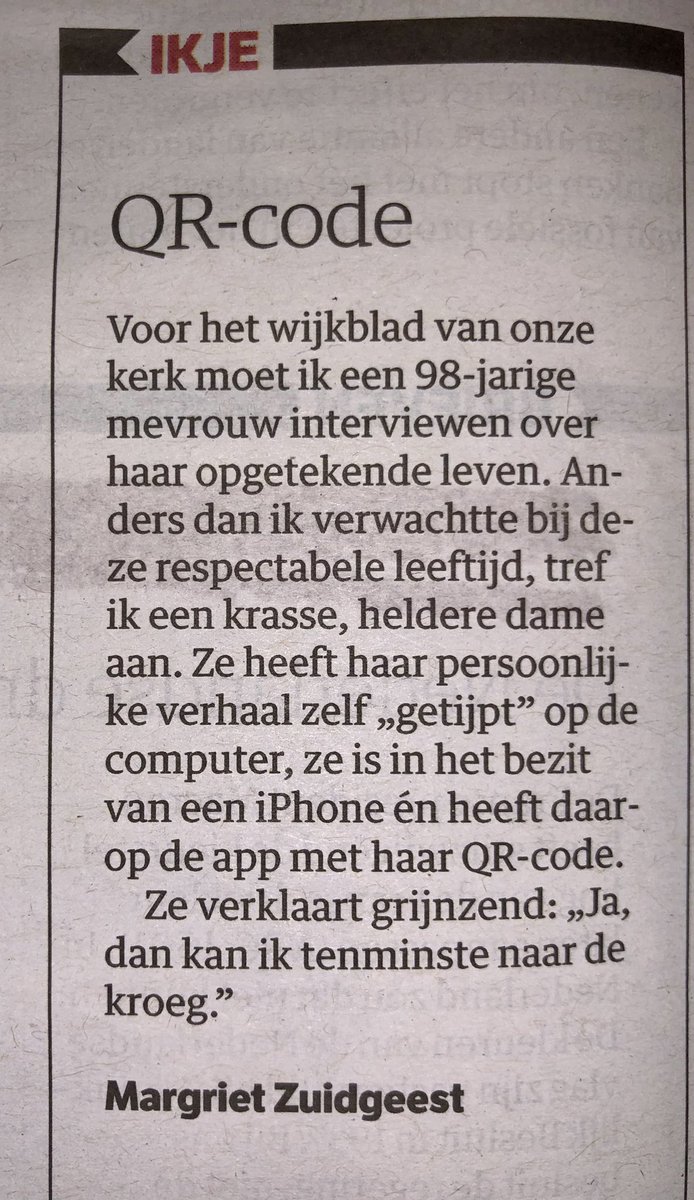 Je bent zo oud als je je voelt. Over een krasse dame in #ikje <a href="/nrc/">NRC</a> @margrietzuid