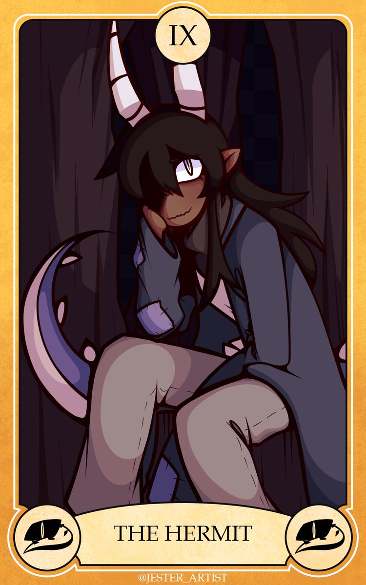 Jester_Artist's tweet image. Another Tarot card! This time for Faneri, a cursed half-dragon.
#originalcharacters #characterdesign #tarot