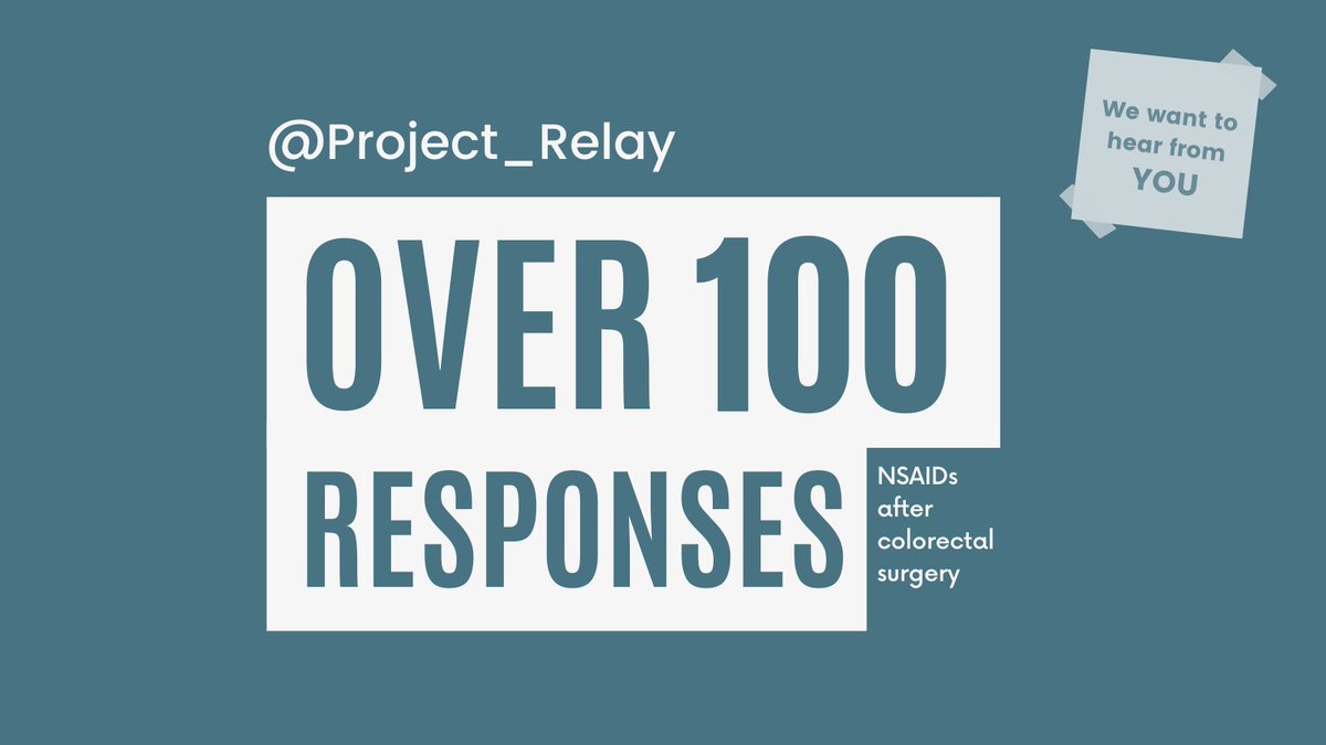 project_relay's tweet image. Amazing responses so far, thank you!😆🎉

If you haven&apos;t yet, please consider taking part and sharing it with colleagues - it only takes 5 mins ☕️

We would love to hear from surgeons, anaesthetists, trainees, pharmacists and nurse prescribers 👩🏻‍⚕️🧑🏾‍⚕️👩‍⚕️👨🏼‍⚕️

leeds.onlinesurveys.ac.uk/nsaids-after-c…
