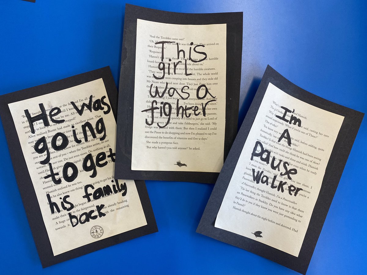 MissCalderKPS's tweet photo. We LOVE @dannywallace Hamish books in P4b 💙 To celebrate #BookWeekScotland we used the pages from our favourite to create our own quote posters 🪄 We read our page and chose a strong quote to decorate our page with. We are so pleased with the results 🤩 @KnightsridgePr1 https://t.co/4oVSqoLEPs