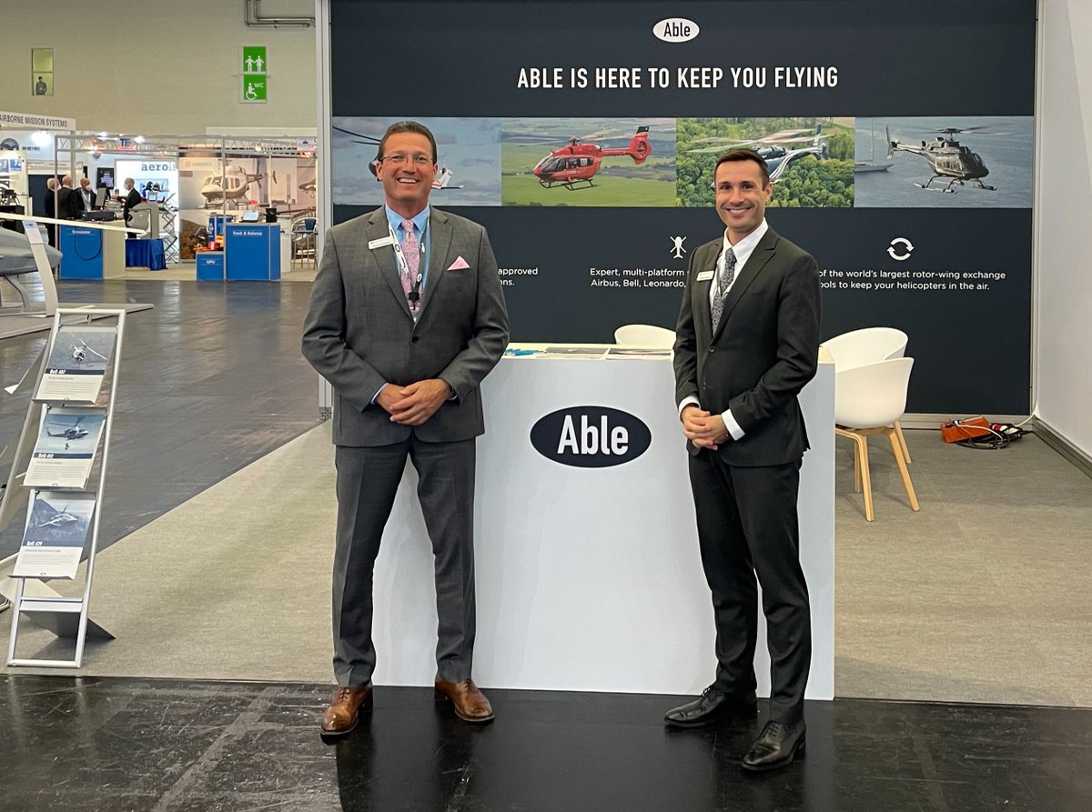 Able is excited to be in Germany at European Rotors. Stop by booth B-110 to talk with our experts.

#europeanrotors2021 #aviation #helicopters #rotorcraft #ableaerospace