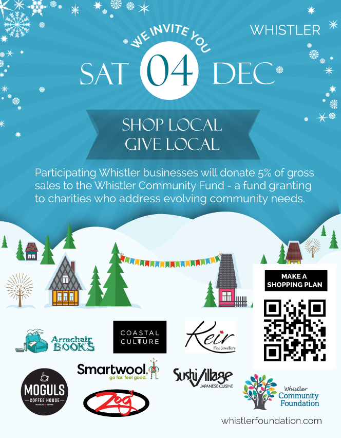 WhisFoundation's tweet photo. We're shopping 📚💍🧦⛷️ &amp; dining ☕️🌭🍟🍣 December 4, 2021. Will you be joining us? #give5forcommunity #whistlercommunitybuilders #fundraiser 
https://t.co/QfVi5EQvvA https://t.co/pygHJ8FNTL