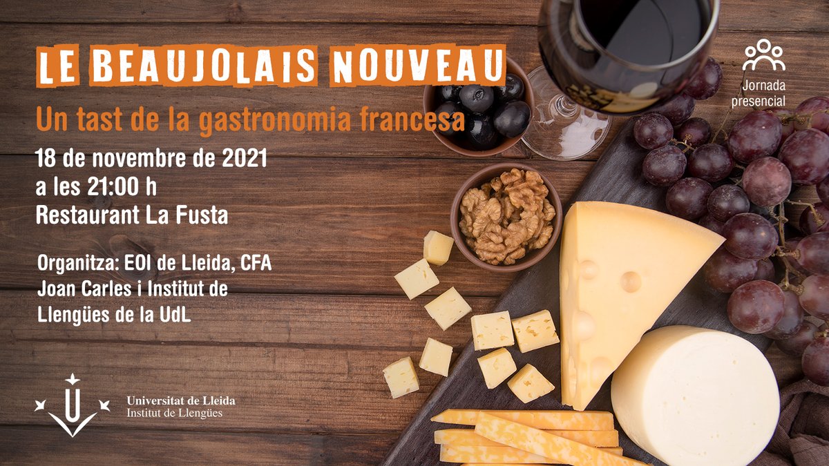 En el calendari francès 🇫🇷, el tercer dijous del mes de novembre té lloc la celebració de l'arribada del “Beaujolais nouveau” 🍷 Recuperem la tradició i la donem a conèixer, acompanyada d’aquest vi jove 😋😉

📅 18/11
⏰ 21 h
📍 Restaurant La Fusta
🔗 bit.ly/2YTokfo