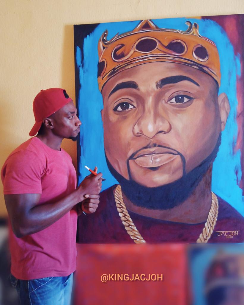 kingjacjoh's tweet photo. @davido Fear say @davido no go see am no wan let me tweet this painting wey I do for am . I don post am oo, gaskiya I need make @davido see this. E no easy for this country. https://t.co/3Pc5tRnAIw