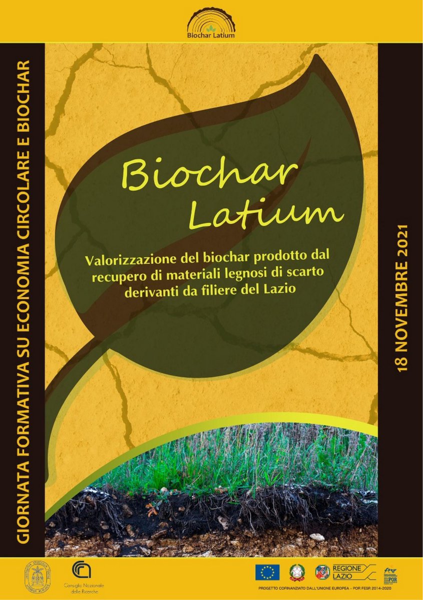 Biochar_lab's tweet photo. #18novembre ore 9.00 online Giornata formativa su #biochar e #economiacircolare organizzata dai responsabili e partner del progetto Biochar Latium. 
Sono partner del progetto #Cnr_Iret e Università degli Studi della Tuscia
Leggi di più al link https://t.co/xI8SUn4yiI https://t.co/5M6vZCGJUa