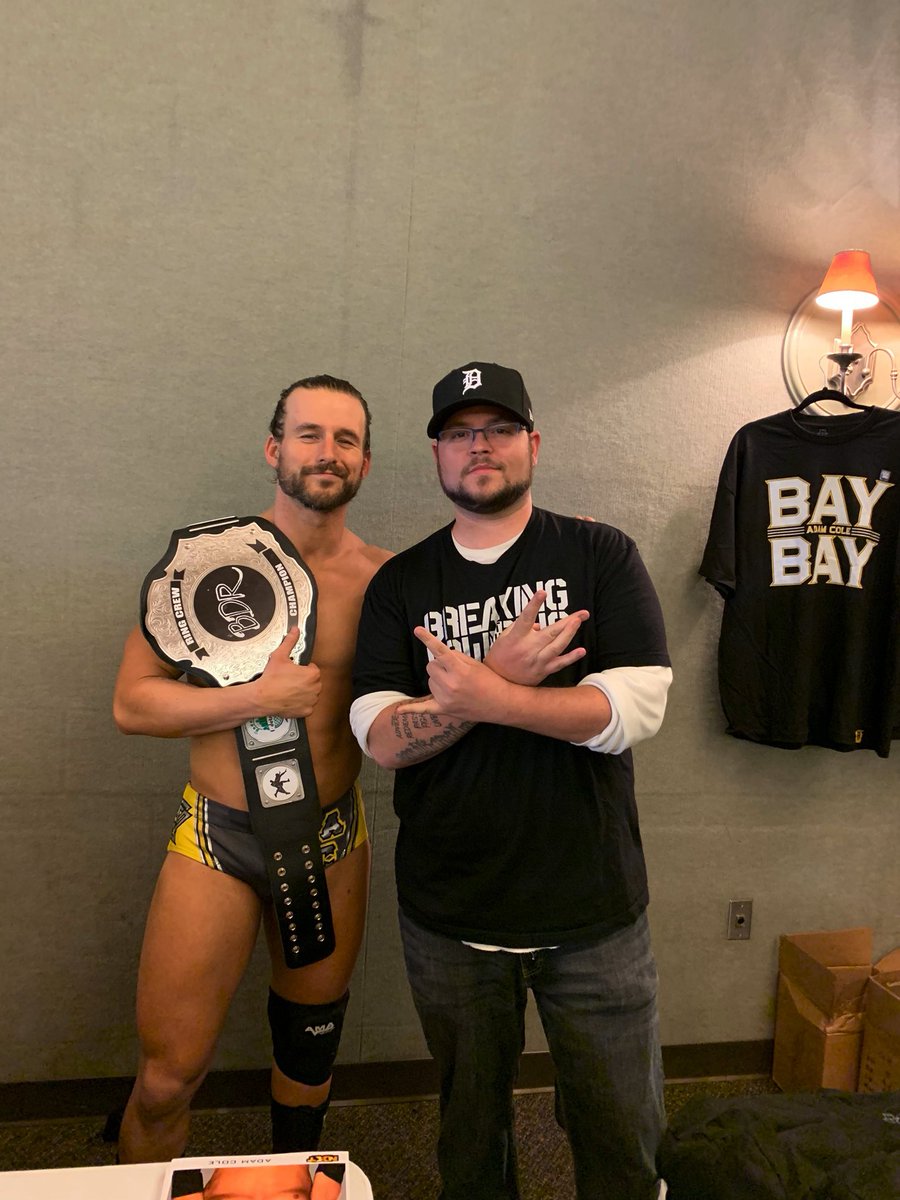 BDRcast's tweet photo. @SeanRossSapp The recently resurrected @AdamColePro once held V1 of the #RingCrew Chanpionship. He said he wouldn’t take the picture unless he had the belt. That story may be fabricated for this tweet reply https://t.co/M3JaVhVDhZ