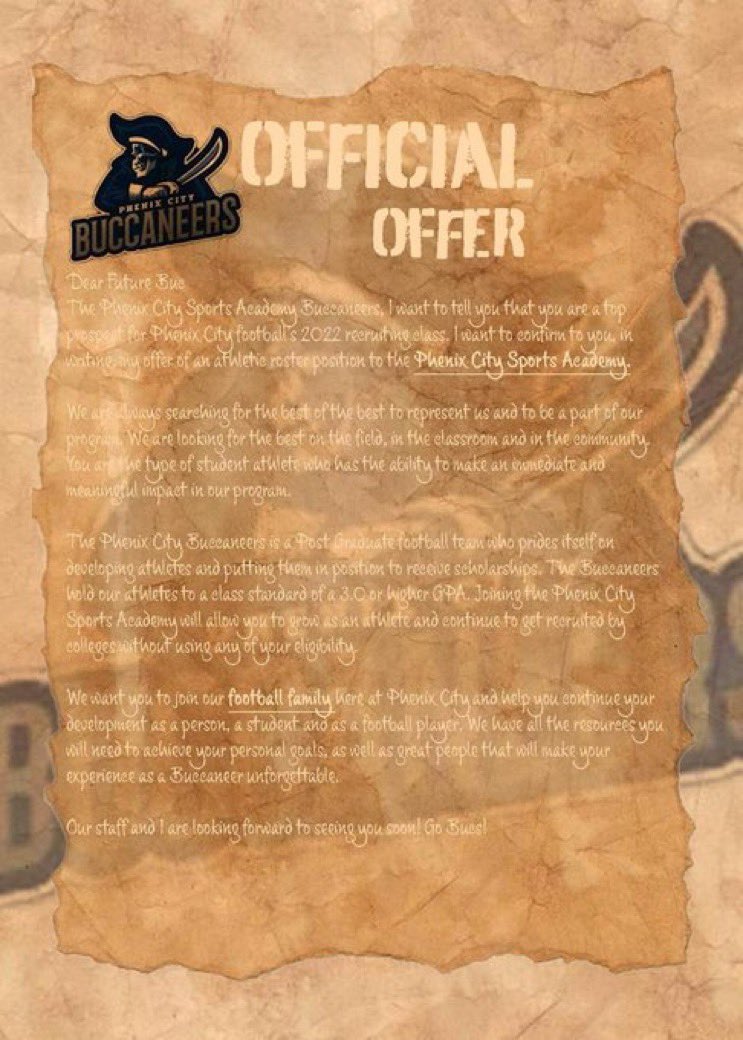 Blessed to receive an offer from <a href="/PhenixCity_Bucs/">Buccaneers Sports Academy Recruiting (Mobile, AL)</a> thanks to coach <a href="/marqucee/">Marqucee D Richardson</a> @CjDrinkard