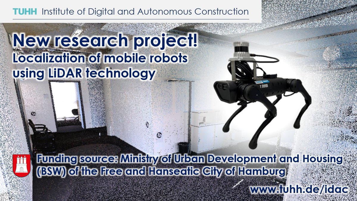 A new project is funded by the Ministry of Urban Development and Housing of @hamburg_de to investigate the localization of mobile robot systems together with @itl_tuhh. 
Project website:  tuhh.de/idac/research/…
#robotics #tuhh #idac #idachamburg #mobilerobots #lidar