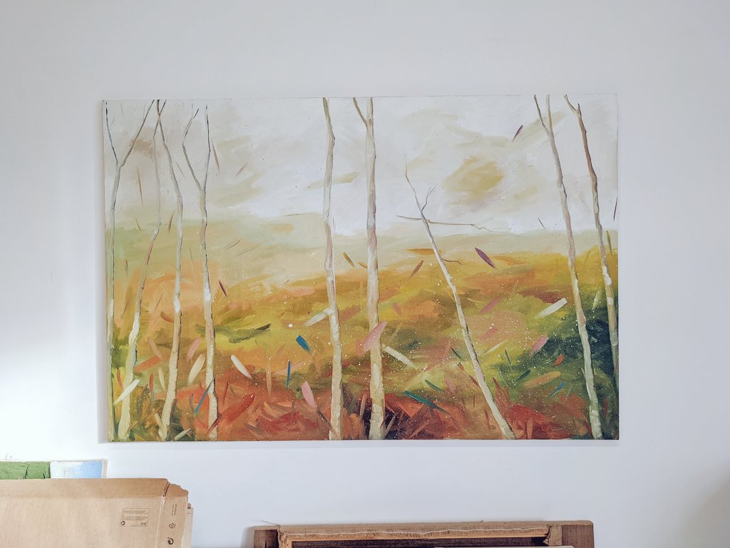 Whilst I am working away on other projects here's one of my paintings currently hanging on the studio wall! 
Pictured: Frontier (2020) Oil on Canvas, 151cm x 101cm #oilpainting #art #ArtistOnTwitter #oilpaintings #painting #galleryart #gallerywall #gallerywalldecor #studio