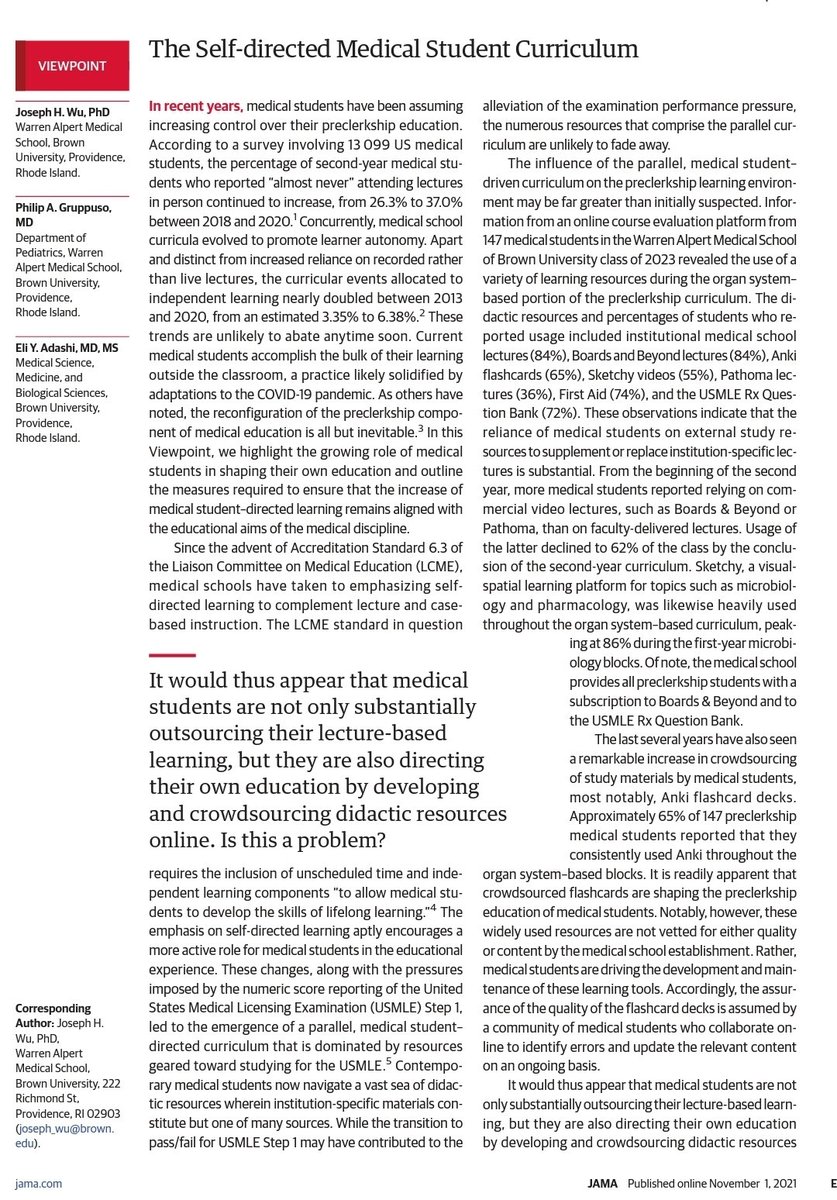 francisdeng's tweet photo. Medical students direct their own learning.
How can educators help?
-recommend flashcards that correspond to lectures
-design more curricular content in the form of flashcards as opposed to slides and handouts
-decrease faculty-delivered lectures
https://t.co/LQcBjdOxwf #MedEd https://t.co/AJyGj4DhCl