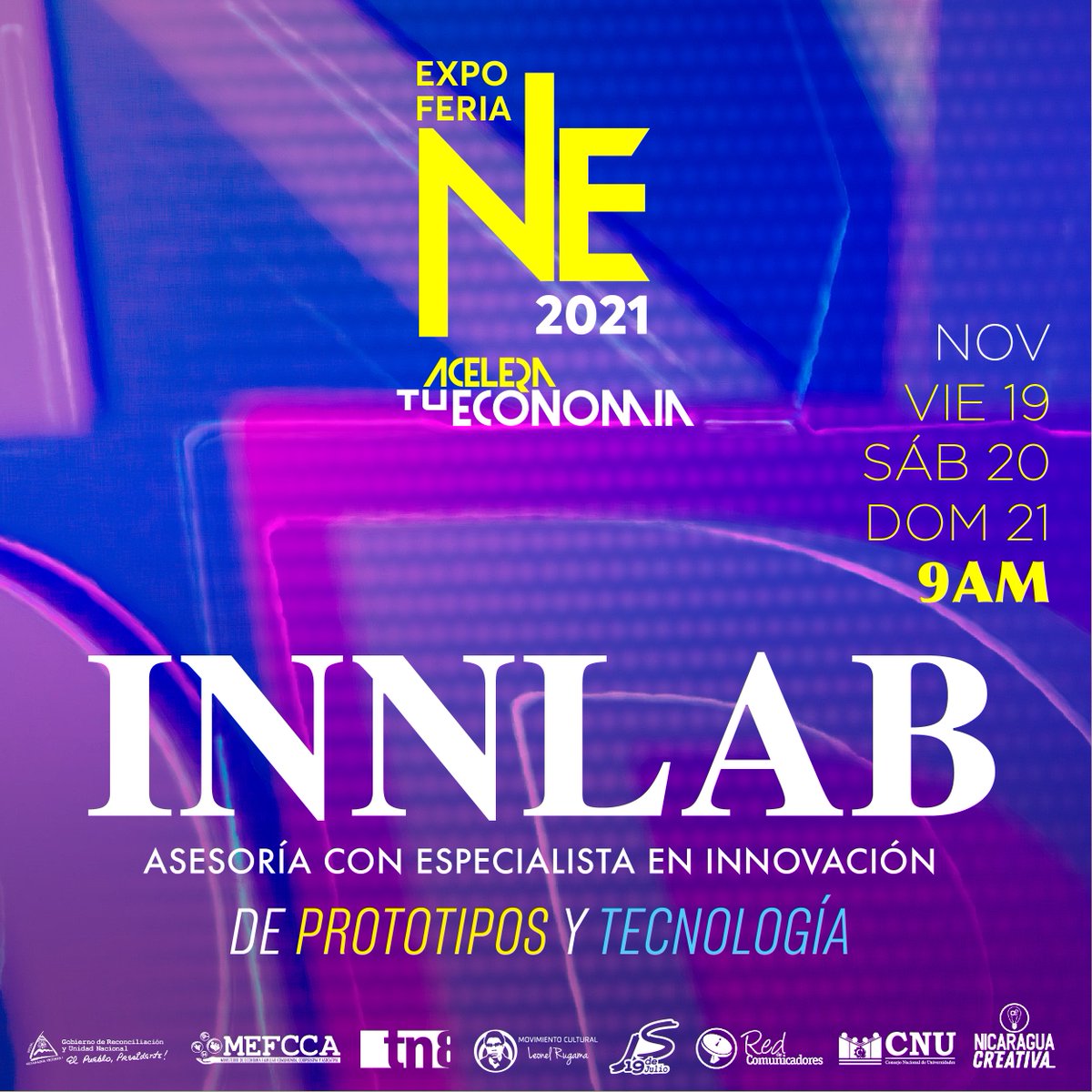 NacionEmergente's tweet photo. En esta IV edición de ✨Nicaragua Emprende✨ , compartimos contenidos para que te inspires, te conectes y aceleres tus procesos de innovación. #NE21

Te invitamos a participar en #INNLAB
🗓Acompañanos del 19 al 21 de noviembre.
🕝 9:00 a. m.
📍Centro de Convenciones Olof Palme https://t.co/FdAZoGyInN