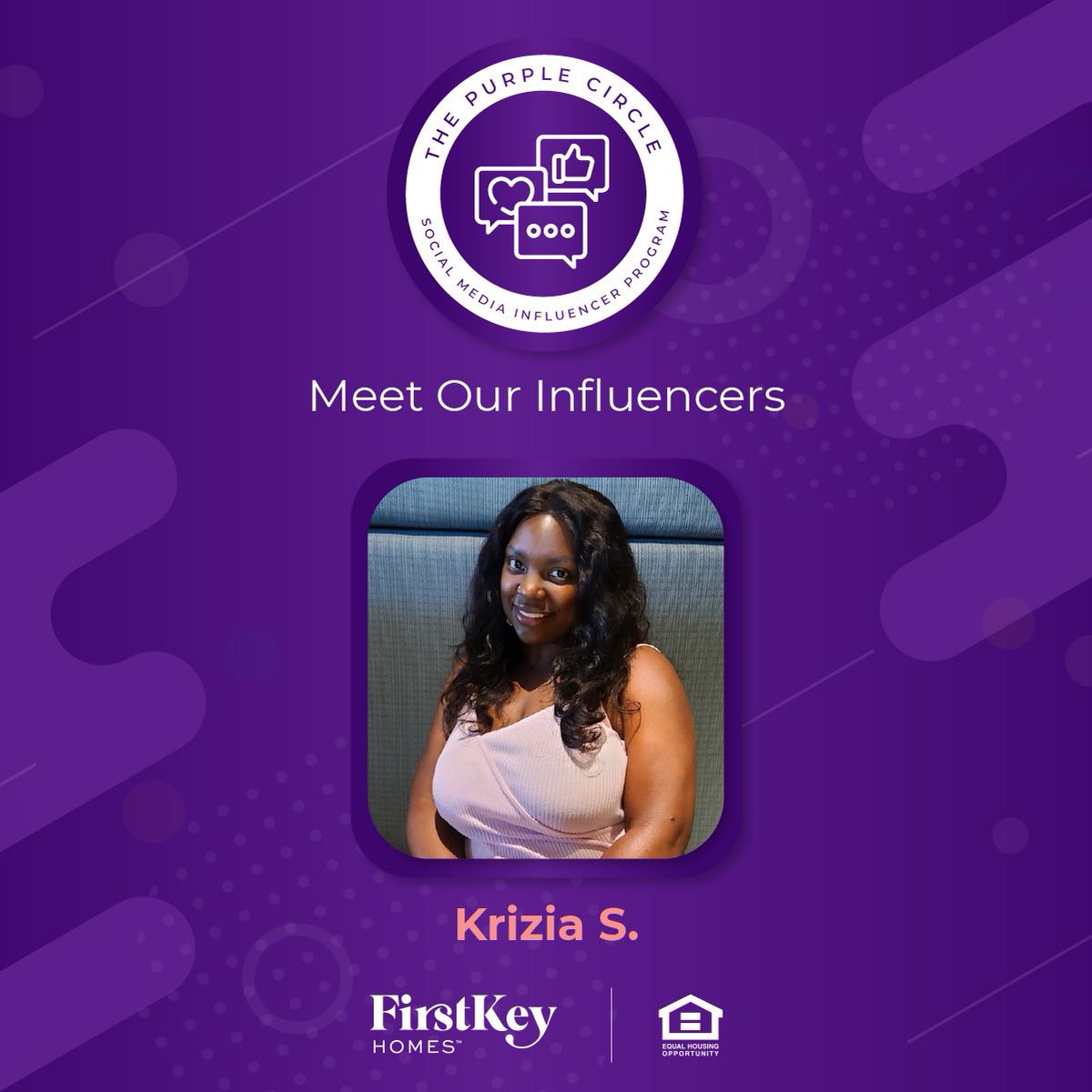 firstkeyhomes's tweet photo. Meet a new member of our resident influencer program, The Purple Circle: Krizia S., in Memphis. Some fun facts:
β’ Fav. social media trend: duet videos π€³πΎ
β’ Fav. hobbies: shopping; arts & crafts ππ¨
β’ Celebrity crush: Idris Elba π¬
#ThePurpleCircle #FirstKeyHomes https://t.co/EH6NDODnHt