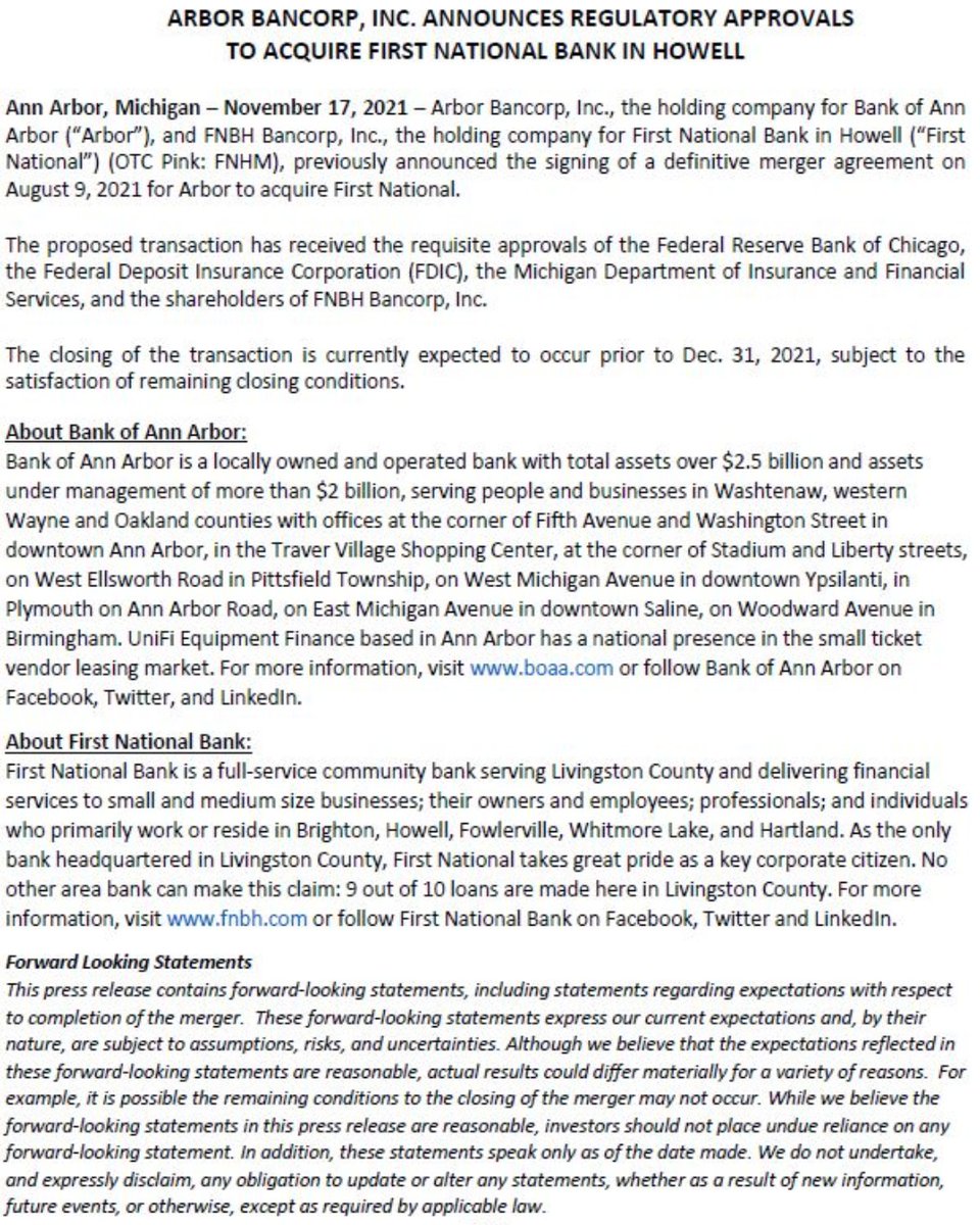 A quick update on our progress with Bank of Ann Arbor...