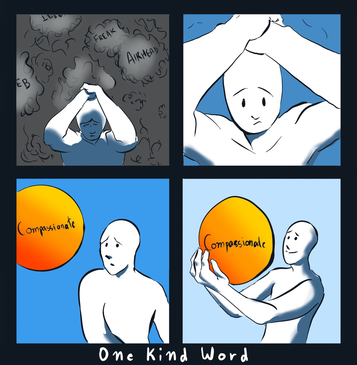 AdithyanSathya2's tweet photo. I made a comic strip to emphasizing the theme of #AntiBullyingWeek  this year, #OneKindWord  . Let us say a kind word and make someone's day.

@Fatima_Martin @SwetaChakravar4 @TeresaRusten @ChristineDeNor1 https://t.co/pApvSMmZ24