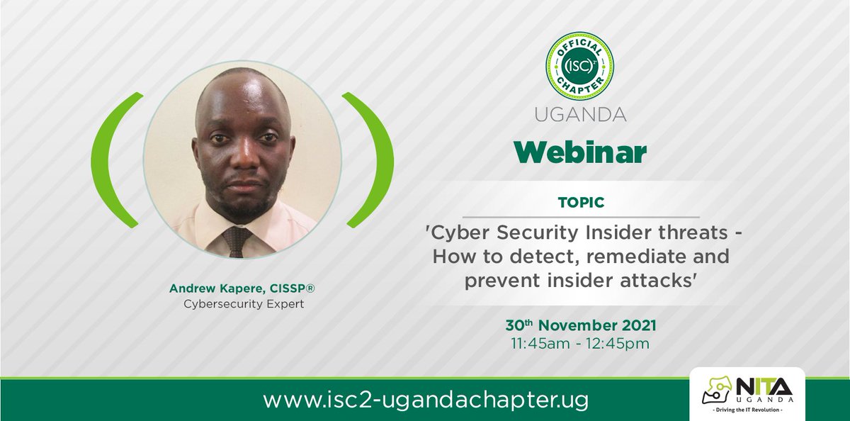 Sign up for our next webinar on #cybersecurity insider threats. Our speaker, will provide insight on how to detect, remediate &amp; prevent insider attacks. Register via > zoom.us/webinar/regist… #BeSafeOnlineUG #InfosecUG