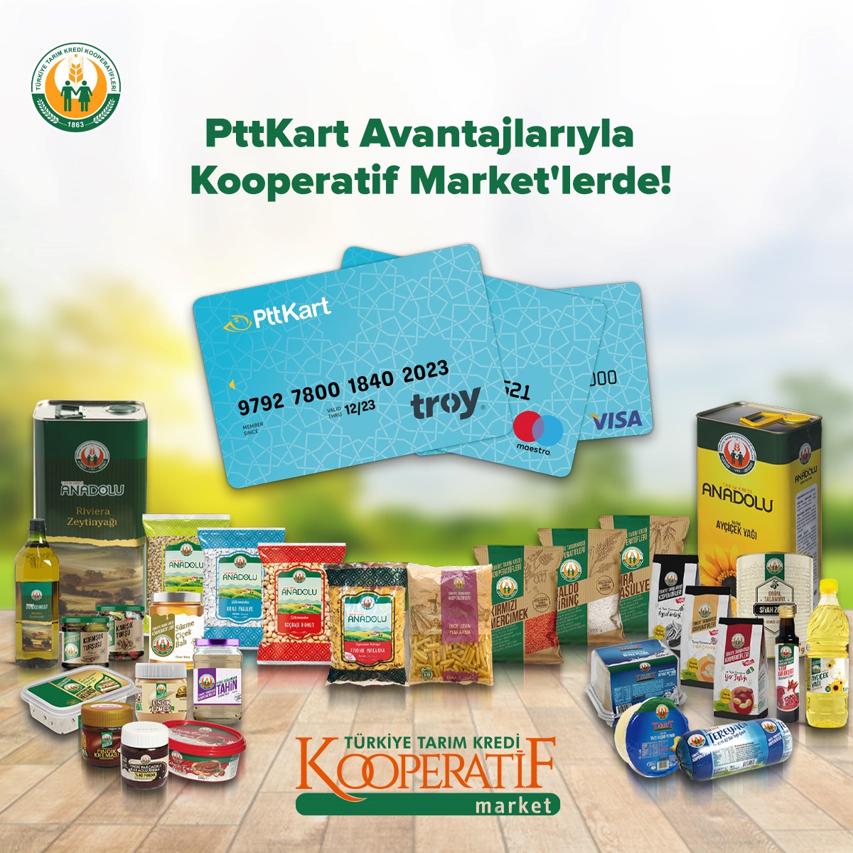 PttKart Tüm avantajlarıyla Kooperatif Market'te. Anadolu'nun Bereketi, Kooperatif Markette alışverişlerinizi artık PttKart ile gerçekleştirebilirsiniz.