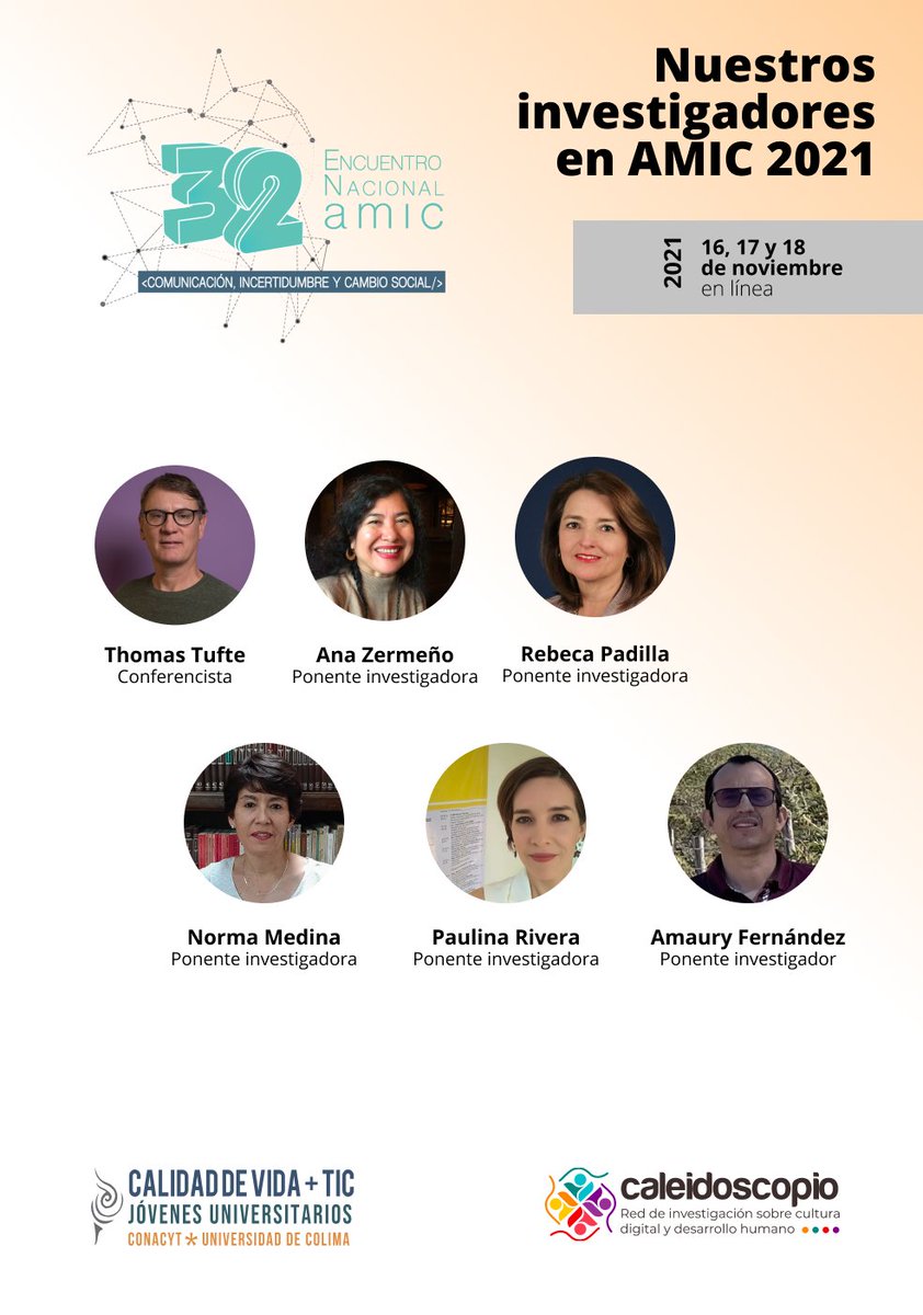 Continúan las actividades del #32EncuentroNacionalAMIC "Comunicación, Incertidumbre y Cambio Social", en el cual participan varios integrantes de la #RedCaleidoscopio.

¿Ya conoces el programa? Disponible en la página oficial del encuentro. 👉 amic.mx/encuentronacio…