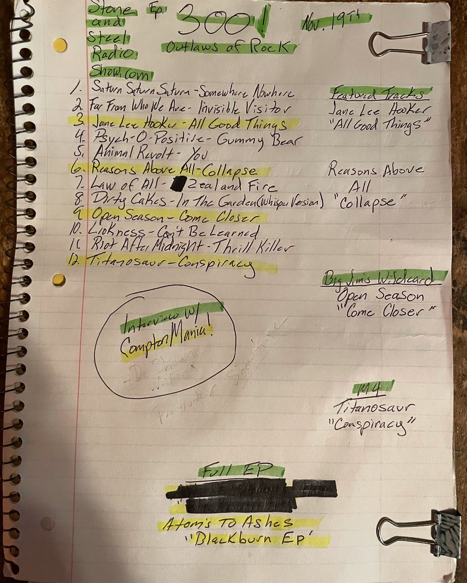 Tully_Dio's tweet photo. ‼️THIS IS THE SETLIST!!!....for Ep.300. @saturnsaturnsaturn000 @farfromwhoweare @psychopositiveband @the.animal.revolt @lawofall @dirtycakesband @liokness @riotaftermidnightband AND FEAT: @janeleehooker @reasonsaboveall @openseason.ch @titanosaurrocks @comptonmania @atomstoashes https://t.co/ylKPPMif9z
