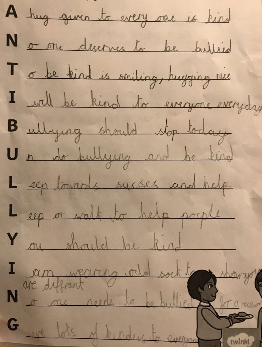 DeltaMerseyYr3's tweet photo. An amazing acrostic poem for #AntiBullyingWeek by Elsa today! 💙⭐️ @DeltaMersey https://t.co/3FttLghduo