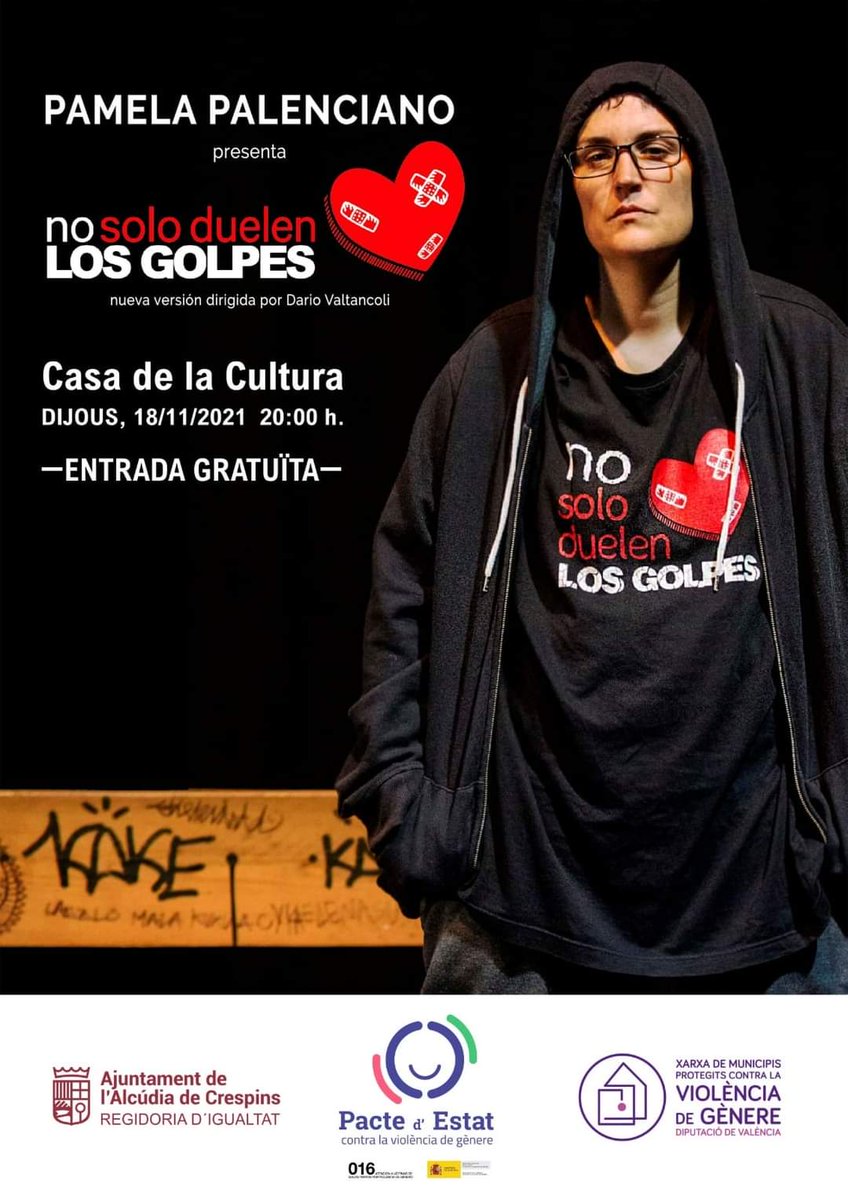 AjuntaAlcudiaCr's tweet photo. 🗣 Vols conéixer de primera mà el relat d'una supervivent de la violència masclista?

Demà a les 20 h a la Casa de la Cultura pots fer-ho amb el monòleg #nosoloduelenlosgolpes de @Nosolopam

#lalcudiadecrespins #igualtat #niunamenys #lacostera #25n #PerElles #NoAlMasclisme https://t.co/IQ3jjKumUK