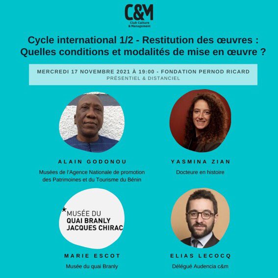 Culture_Mgmt's tweet photo. Restituabilité ou restitution ? Quels rapports ont été écrits et dans quels pays / langues ? 

Suivez nos débats en direct et / ou à distance et posez toutes les questions que vous souhaitez. Replay accessible pour les abonnés.

#heritage #patrimoine #restitution https://t.co/O9velwq1MP
