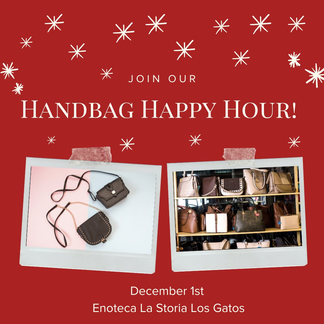 Donate your new or gently used handbags to support the clients of Dress for Success San Jose - bring your handbags and stay for drinks, apps and networking! Event is on December 1st at Enoteca La Storia in Los Gatos – tickets available now! classy.org/event/handbag-… 
#HappyHour