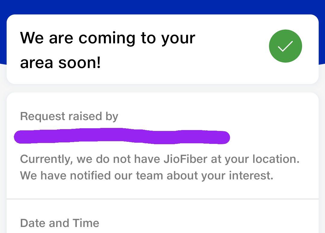 AbHackathons's tweet photo. @JioCare @reliancejio We are not getting Jio Fiber Service in our area. It's showing for last 4 months that it is coming to our area soon. But no progress, even after contacting the jio stores. Look into this matter. https://t.co/PW2cH4tpwA