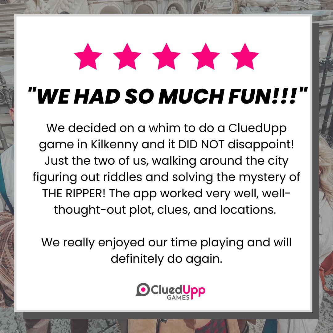 Ο χρήστης CluedUpp Games στο Twitter: "WE HAD SO MUCH FUN!!! It wasn't us  that wrote this! Reviews like this is why over 1 million detectives have  taken part in the outdoor