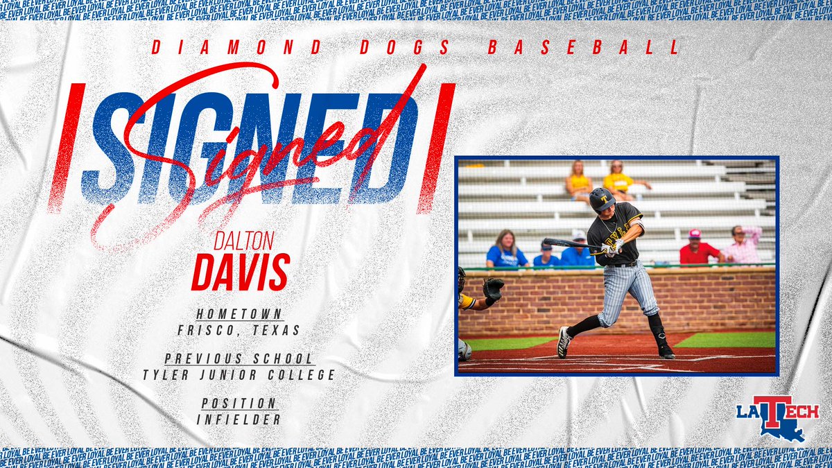 LATechBSB's tweet photo. WELCOME TO THE FAMILY | Help us welcome infielder Dalton Davis to the LA Tech Family! 

#EverLoyalBe | #NationalSigningDay https://t.co/9DZGI6cg7b
