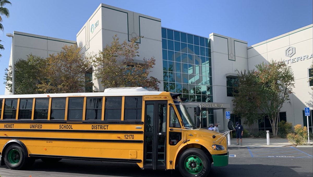 ThomasBuiltBus's tweet photo. The @HemetUSD is now powered by @Proterra_Inc! One of Hemet’s Saf-T-Liner C2 Jouleys took a trip over to a Proterra battery factory in City of Industry, CA. We’re excited about Jouley’s electrifying future in California & beyond! #PoweredbyProterra #AllElectric #Jouley #BusWest https://t.co/m5Ogro1Xoz