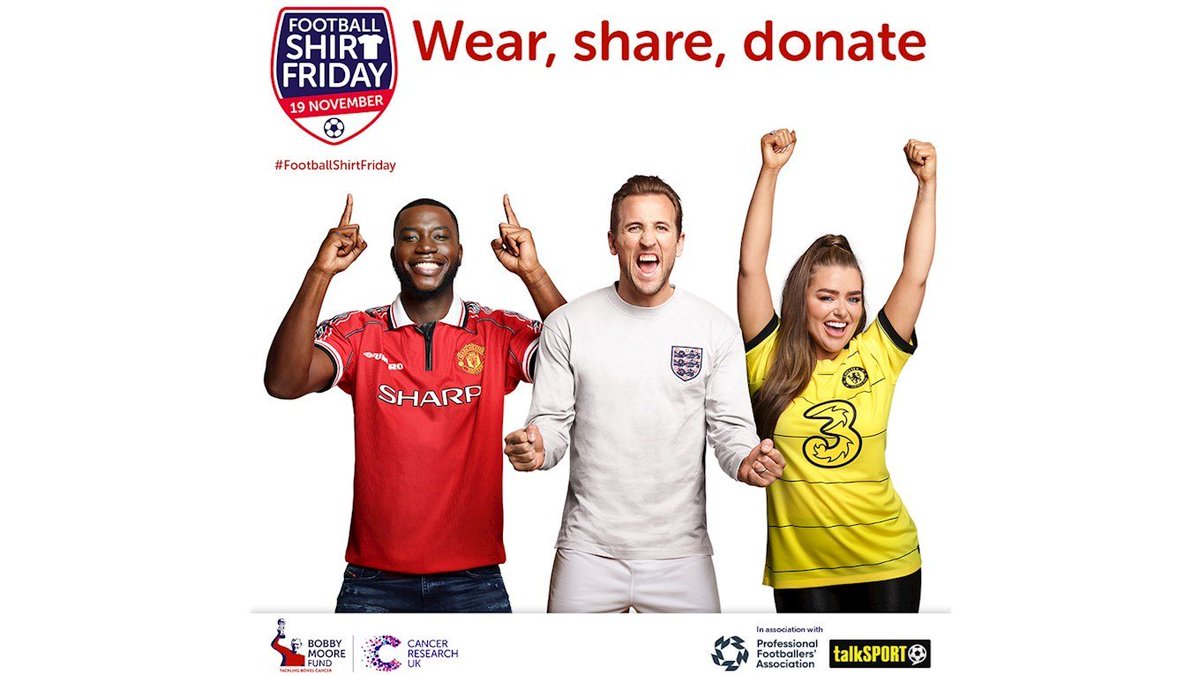If you have PE this Friday 19th November, wear your own football shirt in your PE lesson to raise awareness of Cancer Research UK and The Bobby Moore Trust. #WearShareDonate