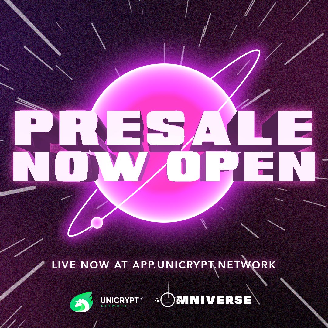 PRESALE LIVE NOW 👇
app.unicrypt.network/amm/pancake-v2…

💰IT'S TIME TO PUMPPP💰
Only 120 SLOTS are OPEN! 😱

Join our community:
TG: t.me/oneomniverse
TW: x.com/oneomniverse
IG: instagram.com/oneomniverse

#Omniverse #Omnicash