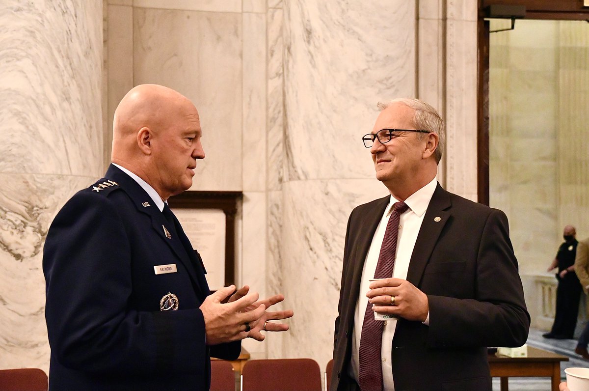 SenKevinCramer's tweet photo. Hosted the first in-person Senate Space Force Caucus event today! 

With the @SpaceForceDoD's second birthday around the corner, there's much to celebrate since the stand-up of the Force and I look forward continuing to support our nation's newest military branch. https://t.co/39tHyJzr6o