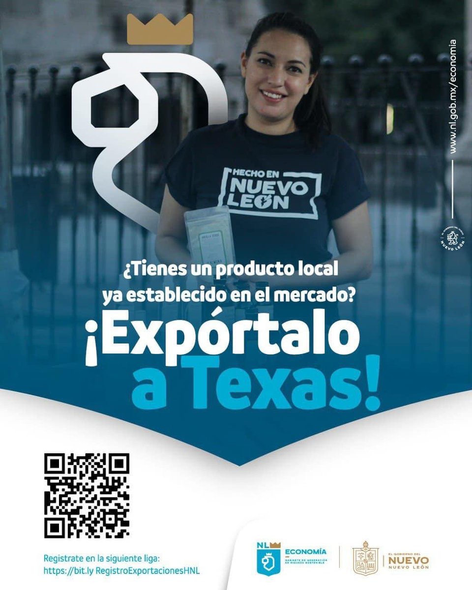 Economia_NL's tweet photo. ¡Exporta tus productos a Texas! 

Si vendes a nivel local y cuentas con un mercado ya establecido es momento de cruzar fronteras, en @hechoennl  te asesoran.

Regístrate en la siguiente liga para más información: 
https://t.co/SYXxcHuqbQ

#NuevoNuevoLeón #Economía https://t.co/D6igd7Ozqz