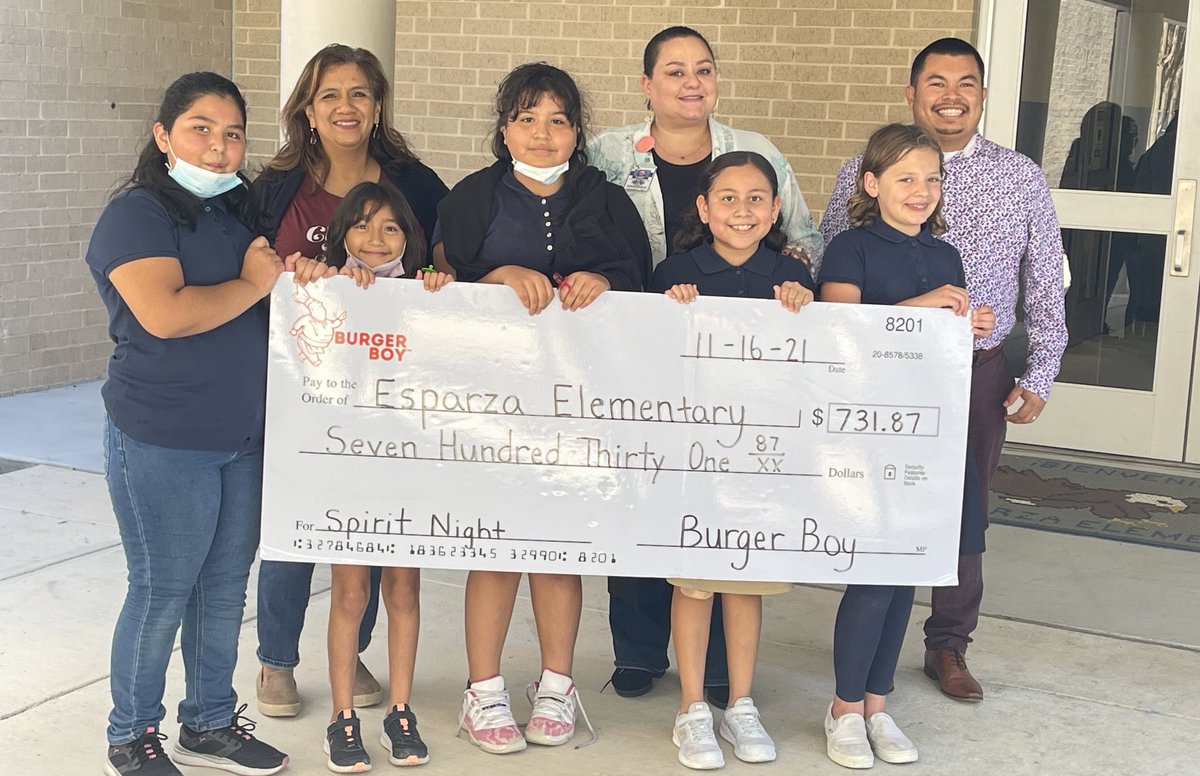 Great job Esparza Eagles!  We raised over $700!!!  Thank you to our teachers, our staff, our community &amp; Burger Boy <a href="/BurgerBoySA/">Burger Boy</a>!  <a href="/NISDEsparza/">@NISDEsparza</a> <a href="/HugoOrantes1/">Hugo Orantes, Ph.D.</a> <a href="/GGarcia198/">Gabriela Garcia</a>
