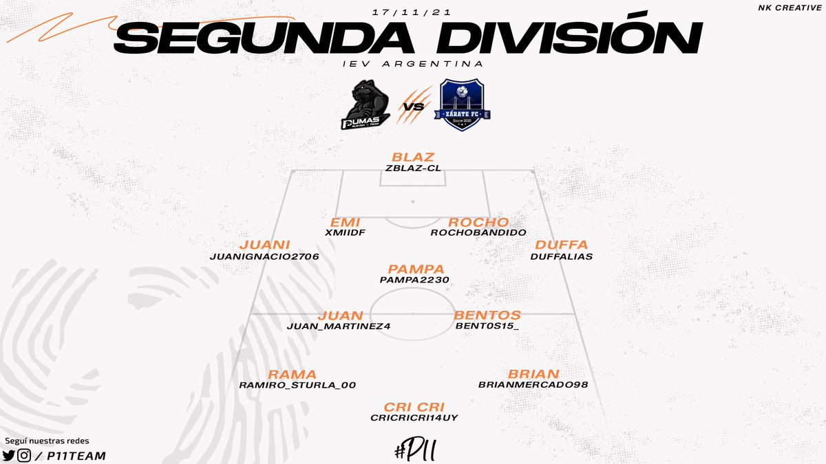 P11Team's tweet photo. #FIFA l #IEV | Clubes Pro l Segunda División 

Así vamos a jugar la fecha 11 de @ievargentina 

⏰0:00hs 🇦🇷
🆚#ZarateFC 
🖥️ https://t.co/MOv3rFQIMA

#P11 https://t.co/pu87gEq4xf