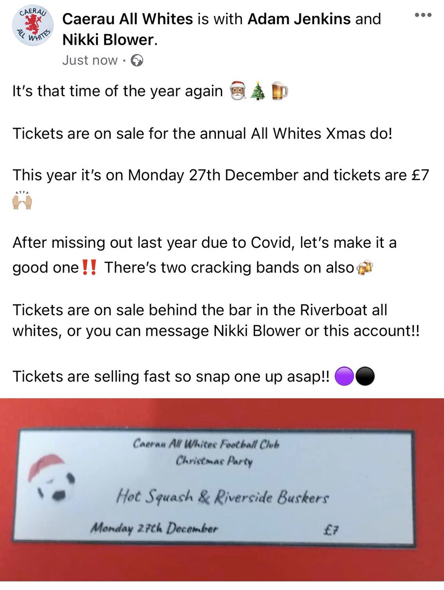 CaerauAW's tweet photo. The annual All Whites Xmas do!! Get on it 🎅🏽🎄🍺 https://t.co/59btSZHuvg