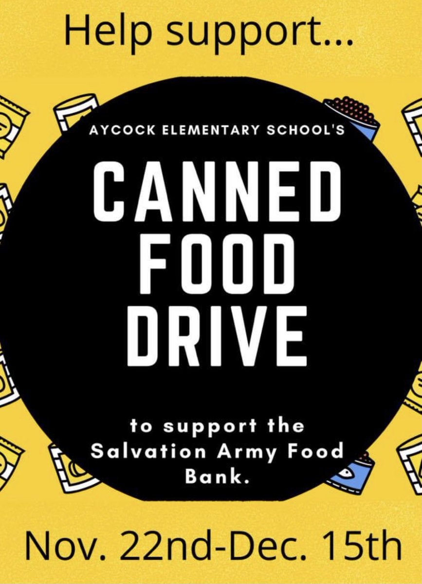 Our canned food drive will begin on November 22nd. Please help us give back to our community! <a href="/AYCOCKSCHOOL/">Aycock Elem School</a> <a href="/VanceCoSchools/">Vance County Schools</a>