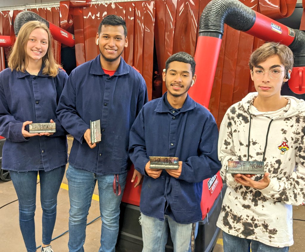 macarthurwelds's tweet photo. Congrats to our first four students to earn some AWS D9.1 Sheet metal certs this school year! We've got horizontal, vertical, and overhead in FCAW and GMAW representing here. #welding #weldingschool #certifiedwelder @iisdCTE @miyoshaguinn @MacArthurCards https://t.co/pVG9nefVFE