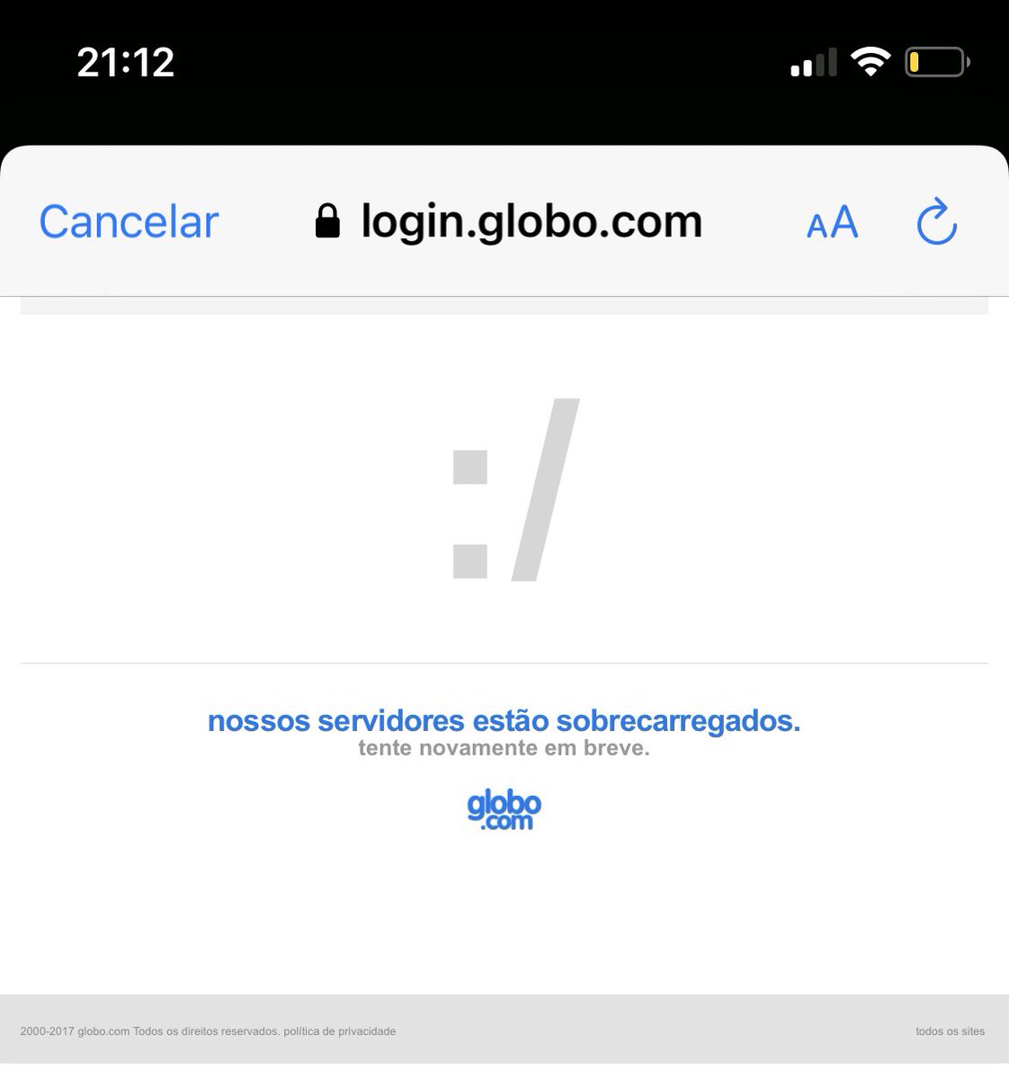 Rodrigodonadel's tweet photo. Agora a #GloboLixo economiza até na capacidade do servidores…Vc paga Premiere e não consegue assistir… https://t.co/KEe40VKfgL