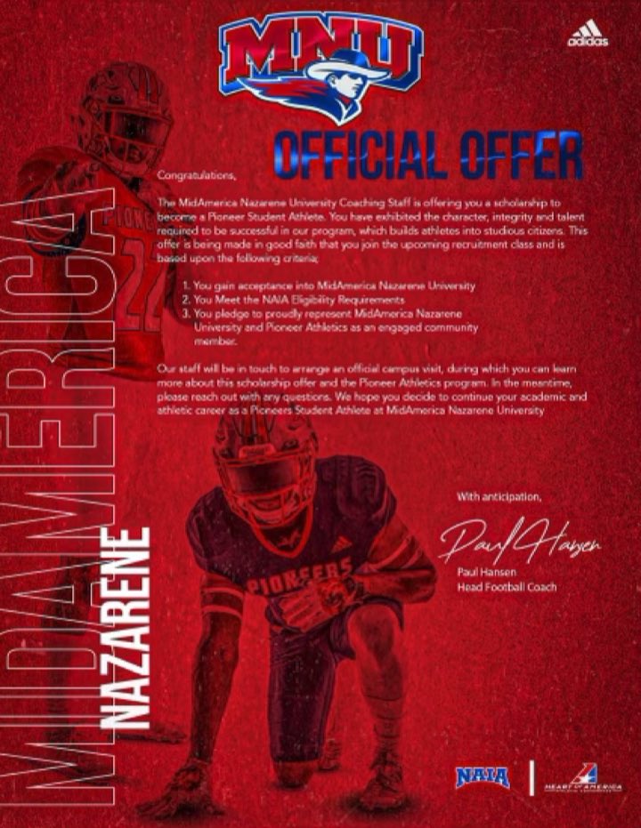 Andrew Long (@along_47) on Twitter photo Blessed and excited to announce I have received an offer to play at MidAmerica Nazarene University <a href="/Coach_SambolMNU/">A.J. Sambol</a> <a href="/CoachATerrell/">Allen Terrell</a> Blessed and excited to announce I have received an offer to play at MidAmerica Nazarene University <a href="/Coach_SambolMNU/">A.J. Sambol</a> <a href="/CoachATerrell/">Allen Terrell</a>