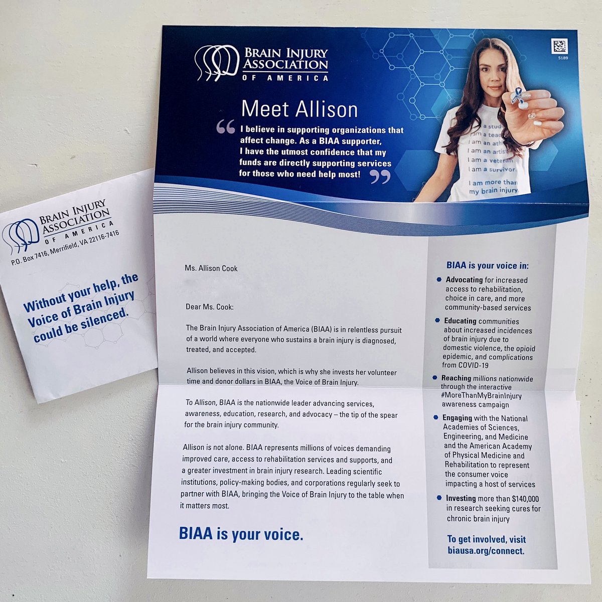 MissORUSA's tweet image. Opened up my mailbox today to find this letter from @biaamerica 🧠 

I am a proud advocate and donor for Brain Injury Awareness! Volunteering with the BIAA has been wonderful - 
thank you for helping make the “invisible injury” more visible 🤓
⠀⠀⠀⠀⠀⠀⠀⠀