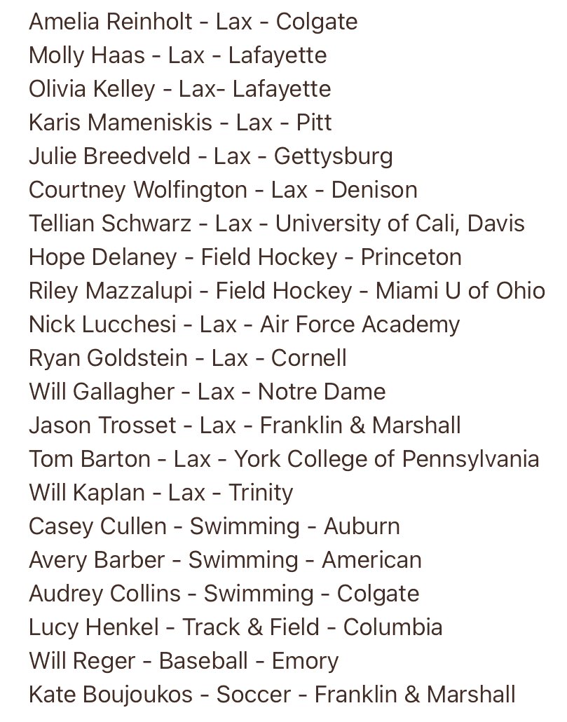 radnor_raptors's tweet photo. Lots of ✍️✍️ going on today 🥳🥳 #lettersofintent @colgateuniv @GoLeopards @PittTweet @gettysburg @DenisonU @californiadavi #ucdavis @Princeton @MiamiOH_FH @AF_Academy @Cornell @NotreDame @trinitycollege @FandMCollege @yorkcollegepa @AuburnU @AmericanU @EmoryUniversity @Columbia https://t.co/66iIHBGsAe